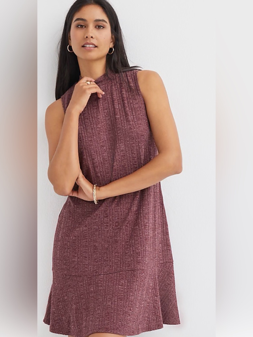 NWT LOFT Mock Neck Flounce Mini Dress Large
